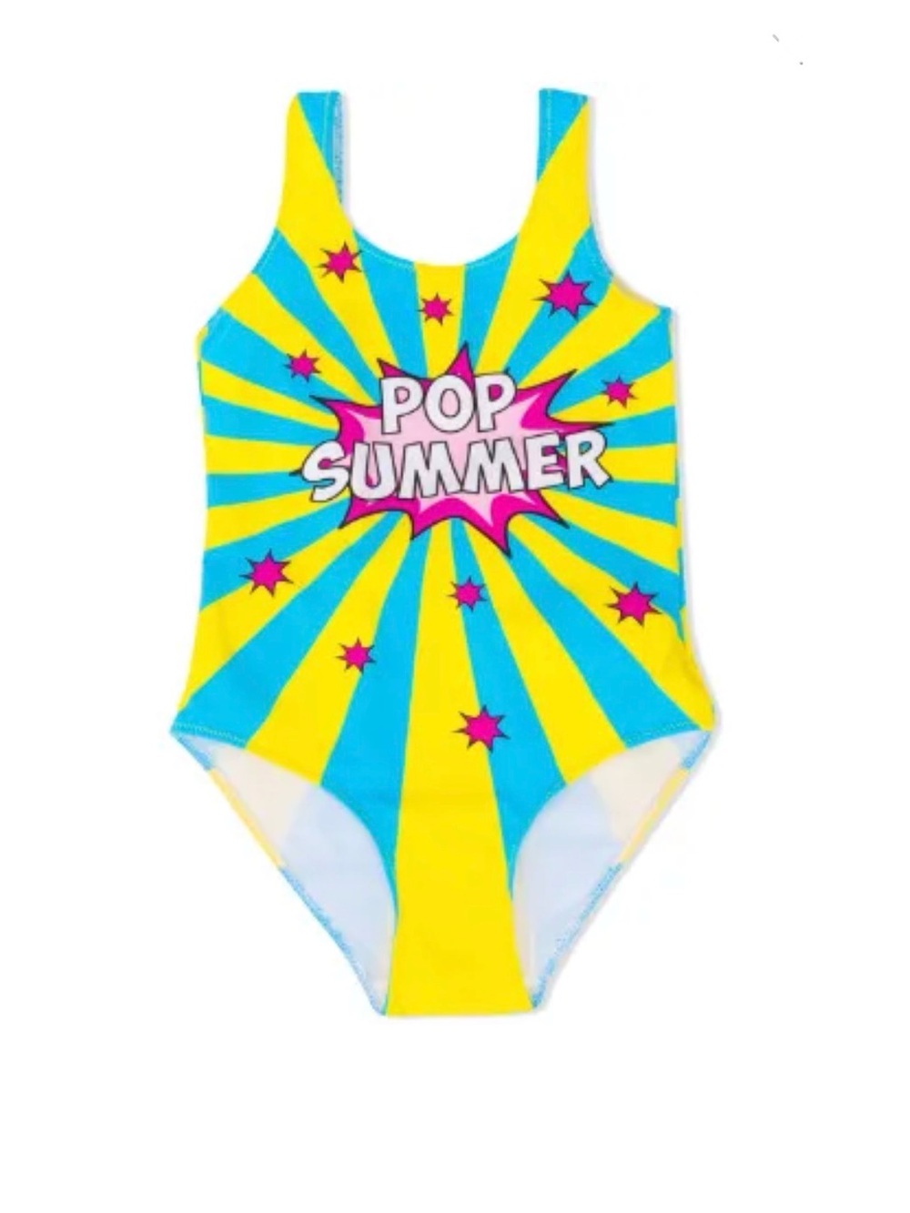 NWT MC2 Saint Barth Girls Cara graphic print swimsuit Sz 10 🩵💛
